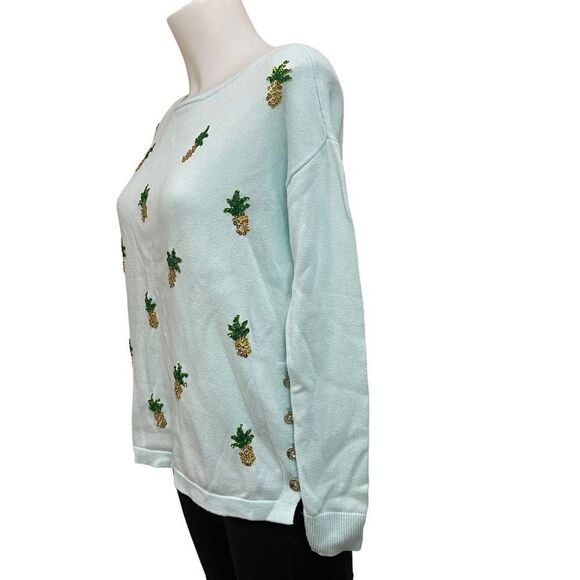 Lilly Pulitzer mint green pineapple sequin embellished sweater top size XXS - Picture 3 of 10